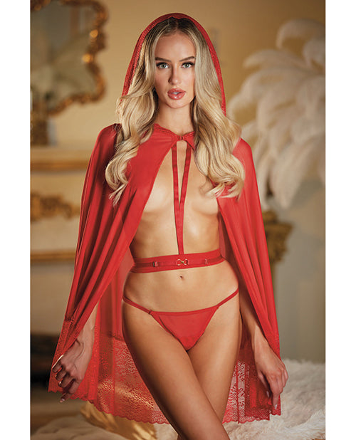 Allure Lace & Mesh Cape w/Attached Waist Belt (G-String NOT included) Red O/S