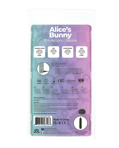 Alice's Bunny Rechargeable Bullet w/Rabbit Sleeve - 10 Functions Pink