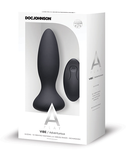 A Play Rechargeable Silicone Adventurous Anal Plug w/Remote - Black