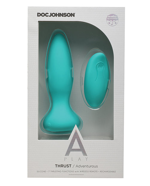 A Play Thrust Adventurous Rechargeable Silicone Anal Plug w/Remote - Teal