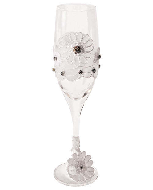 Bride to Be Champagne Glass  w/White Lace Trim