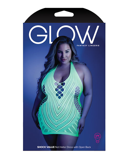 Glow Black Light Net Halter Dress Neon Green QN