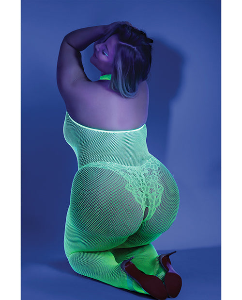 Glow Black Light Crotchless Bodystocking Neon Green QN