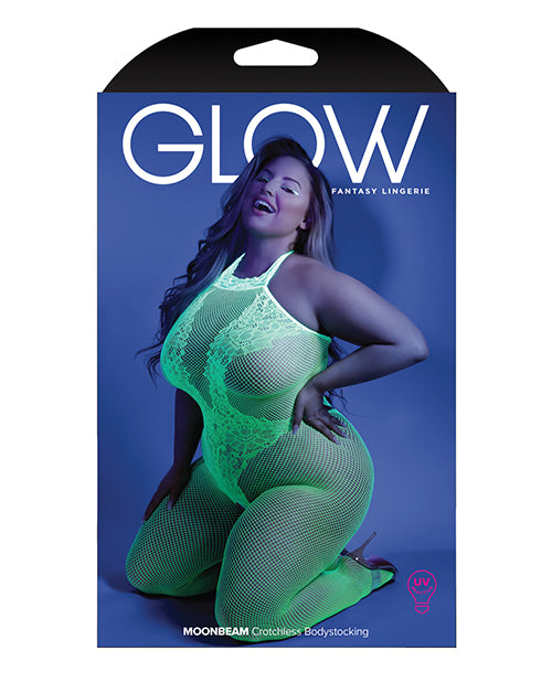 Glow Black Light Crotchless Bodystocking Neon Green QN