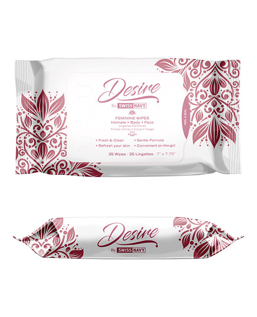 Swiss Navy Desire Unscented Feminine Wipes - Pack of 25