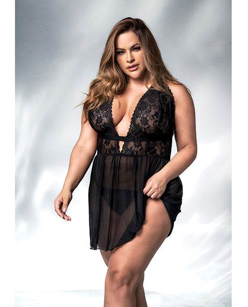 Lace & Mesh Babydoll & G-String Black 1X/2X