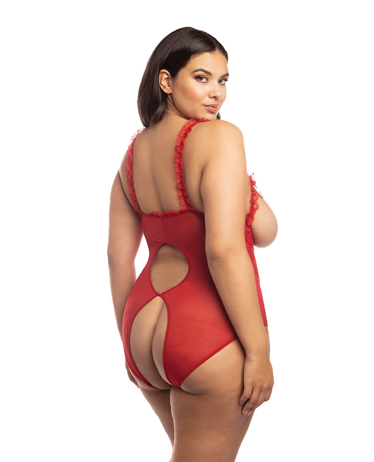 Lace Open Cup & Crotchless Teddy Red QN