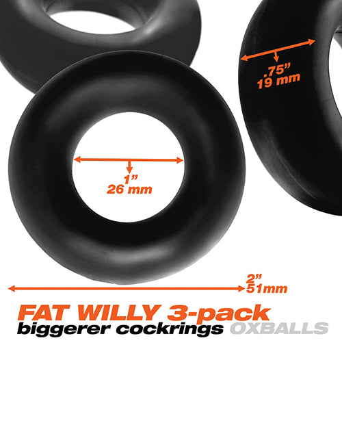 Oxballs Fat Willy 3 Pack Jumbo Cock Rings - Black