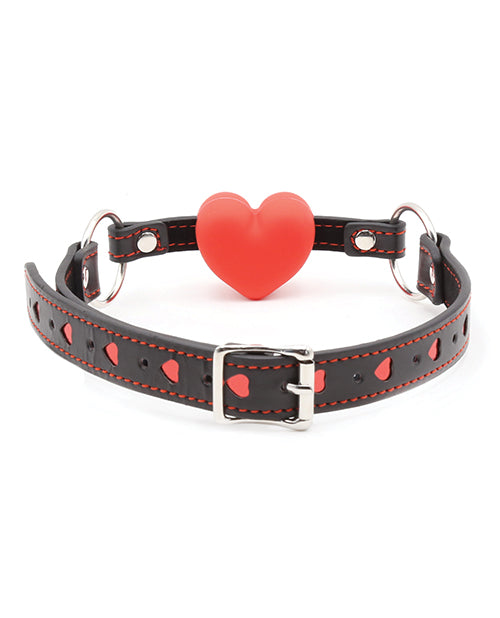 Plesur Heart Ball Gag w/Red Hearts - Black