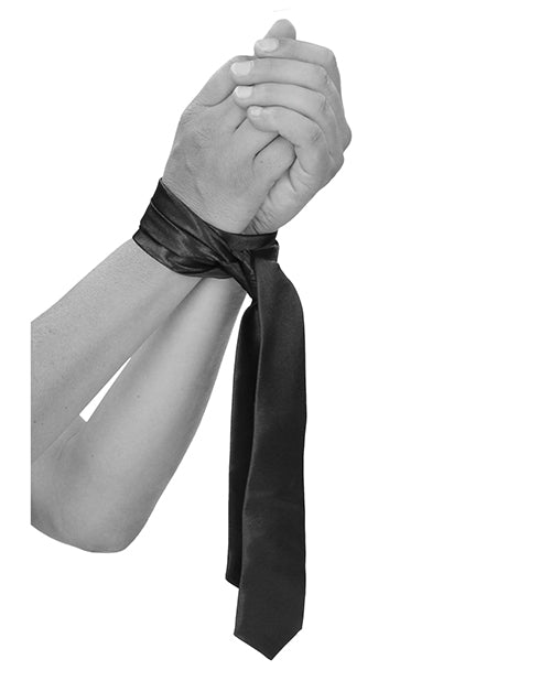 Shots Ouch Black & White Satin Bondage Tie - Black