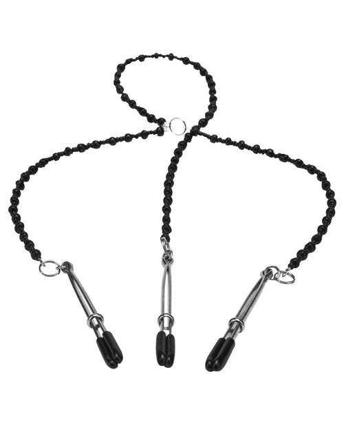 Steamy Shades Y-Style Deluxe Beaded Nipple Clamps - Black/Silver