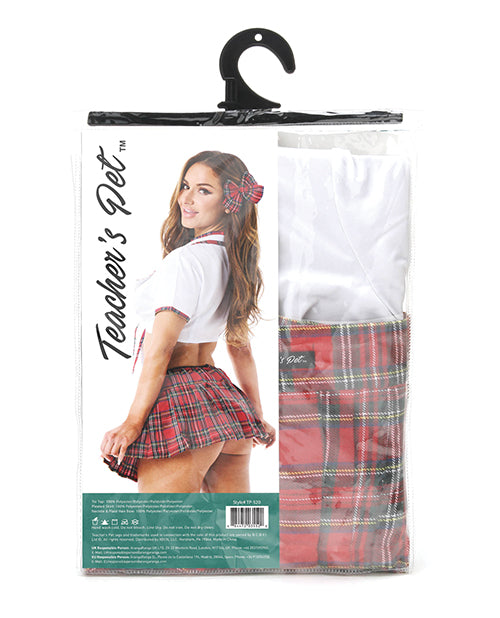 Teacher's Pet Ms Honor Student School Girl Tie Top, Pleated Skirt, Neck Tie & Hair Bow Red O/S