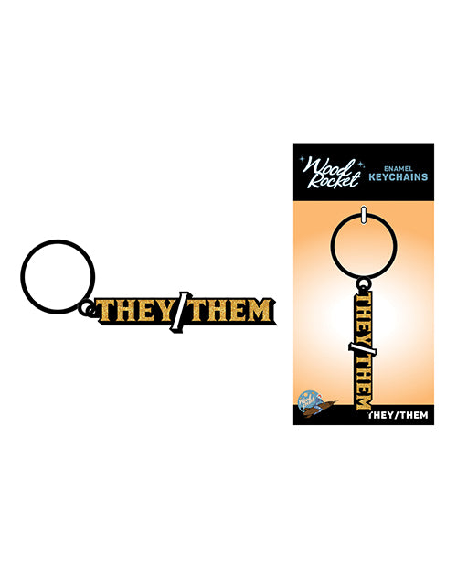 Wood Rocket They/Them Keychain - Black/Gold