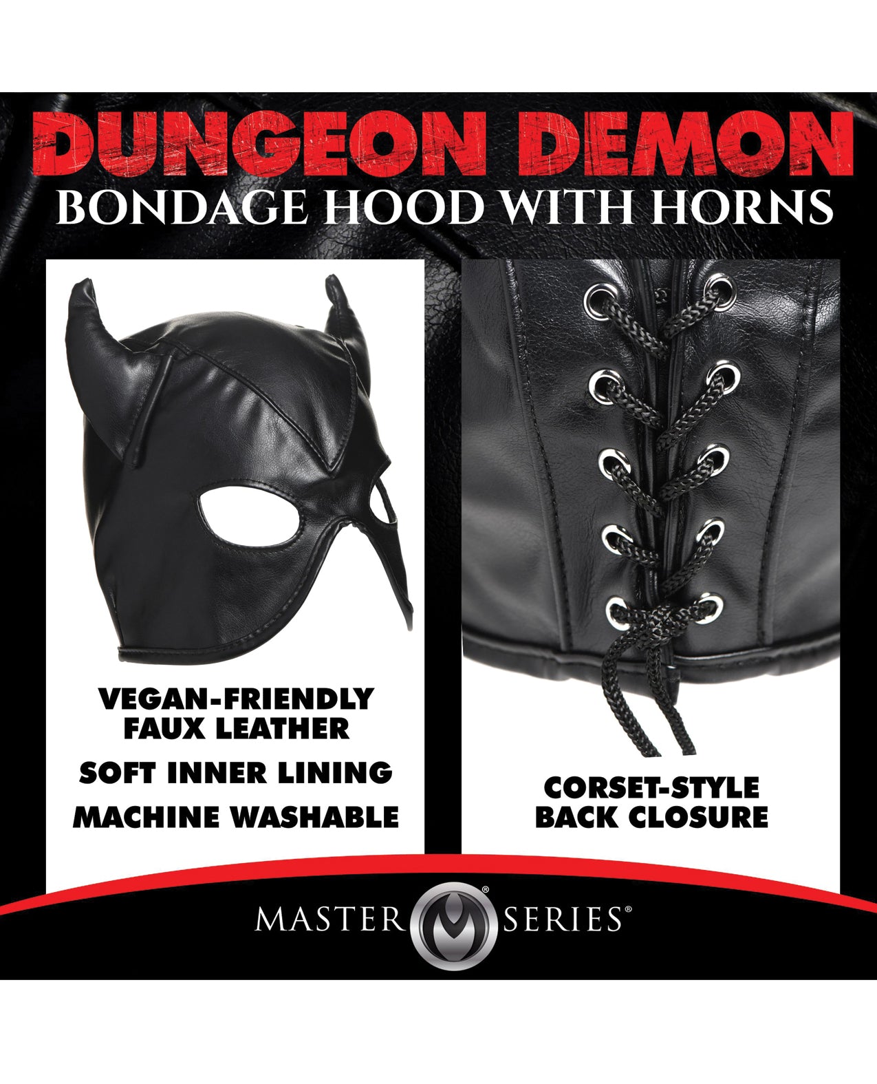 Master Series Dungeon Demon Bondage Hood w/Horns - Black