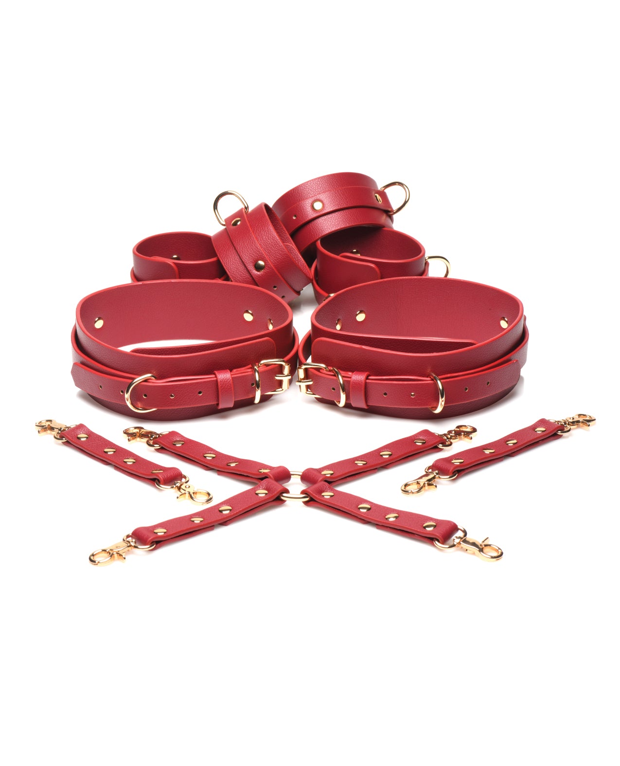 Master Series Crimson Captive Thigh, Wrist, Ankle Hog Tie Restraints - Red